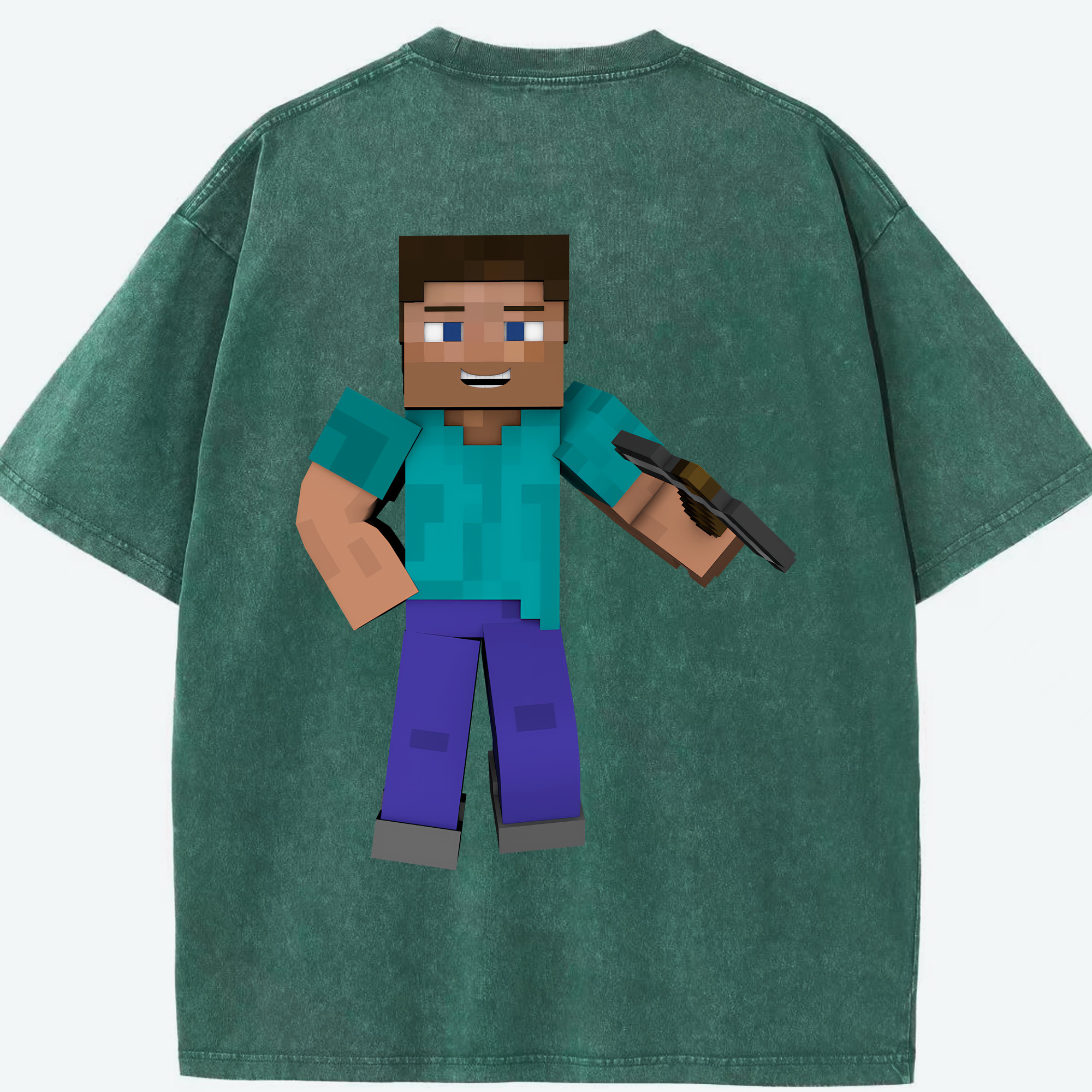 （画像用） マインクラフト ブロックの世界 Minecraft MC Block world 綿100% ヴィンテージ風 半袖Tシャツ（背面プリント）